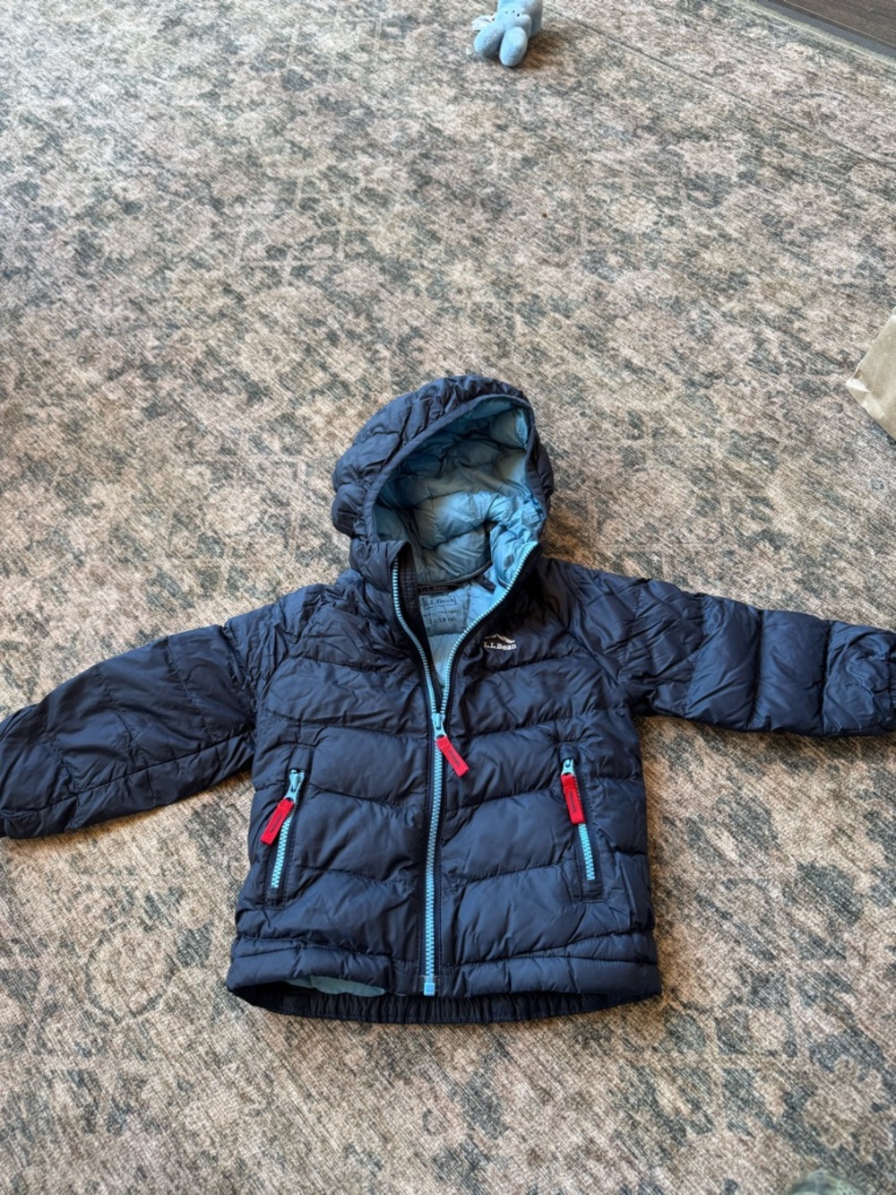 Children's Navy Puffer Jacket with Light Blue Lining